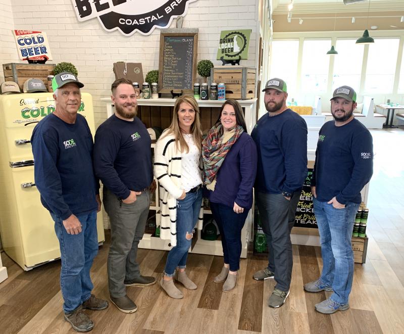 Designers Lisa Kammerer and Carey Graviet worked with SoDel Concepts’ in-house asset-management team to create the look for Thompson Island Brewing Company, SoDel Concepts’ newest restaurant. Shown are (l-r) Bob Wolfgang, Phill Blush, Lisa Kammerer, Carey Graviet, Mike Spence and Chris Sockriter. SUBMITTED PHOTOS